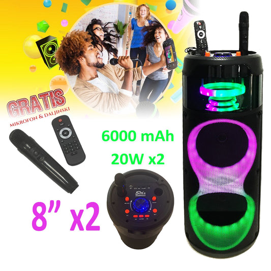 PARTY SHOW HANGSZÓRÓ 6000mah 8" X2 INGYENES VEZETÉK NÉLKÜLI MIKROFONVAL ÉS TÁVIRÁNYÍTÓVAL